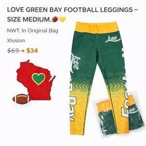 LOVE GREEN BAY FOOTBALL LEGGINGS – SIZE MEDIUM 🏈💚💛